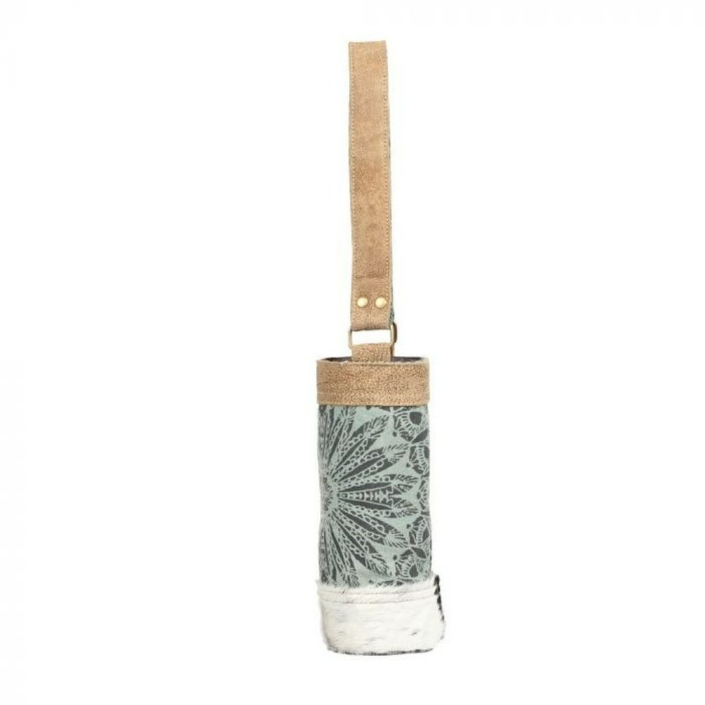 Single Bottle Wine Bottle Tote.  Canvas with Cowhide & Leather Accents.